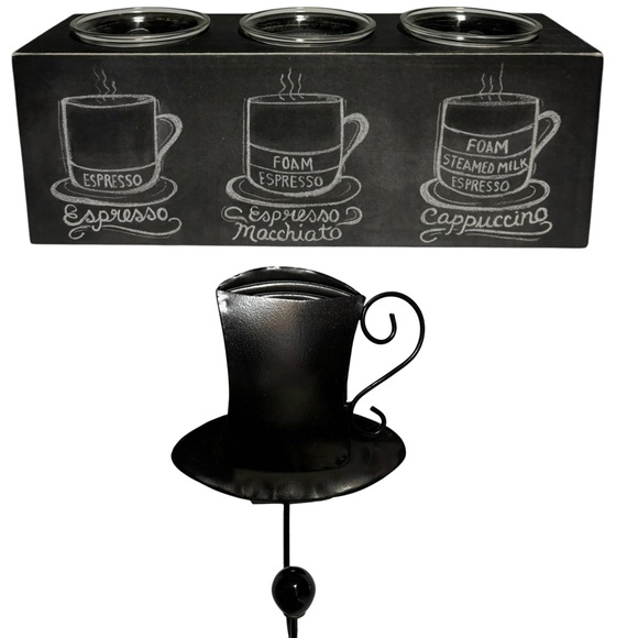 Coffee cappuccino bar three candles & coffee cup hook black LIKE NEW NEVER USED - Picture 1 of 8